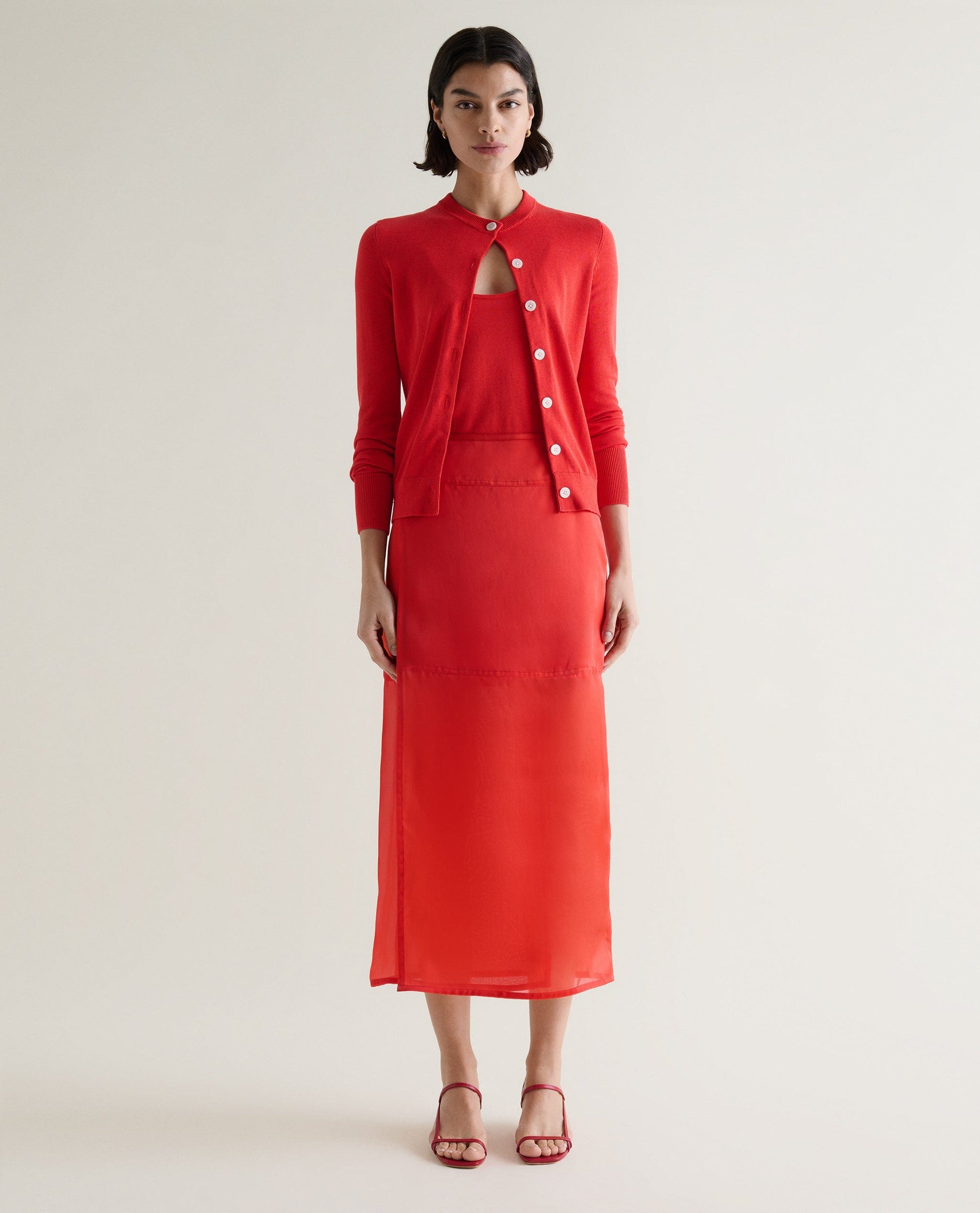 Women's Silk-Cotton Cardigan - Red