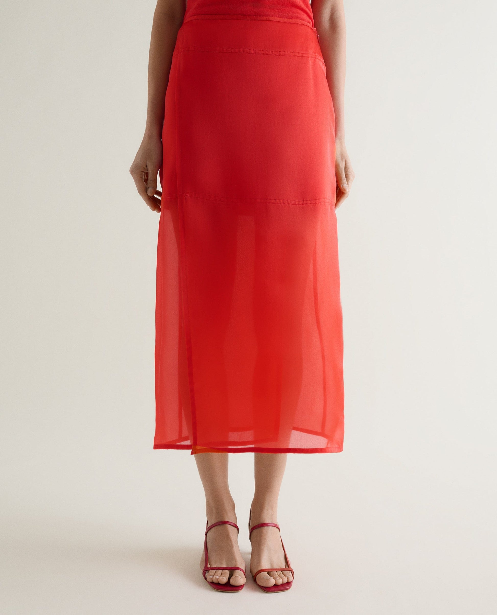 Women's Silk Organza Panelled Skirt - Red