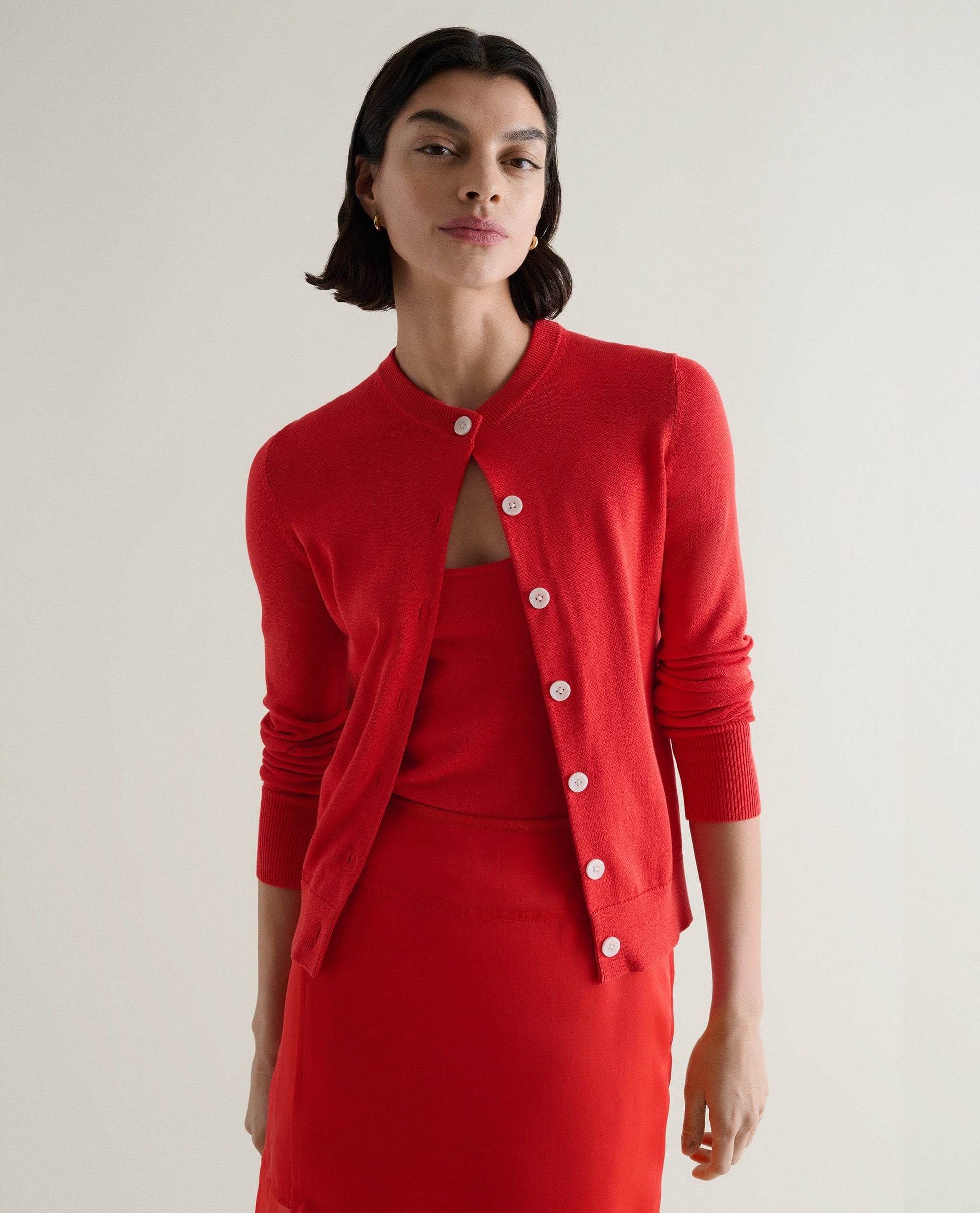 Women's Silk-Cotton Cardigan - Red