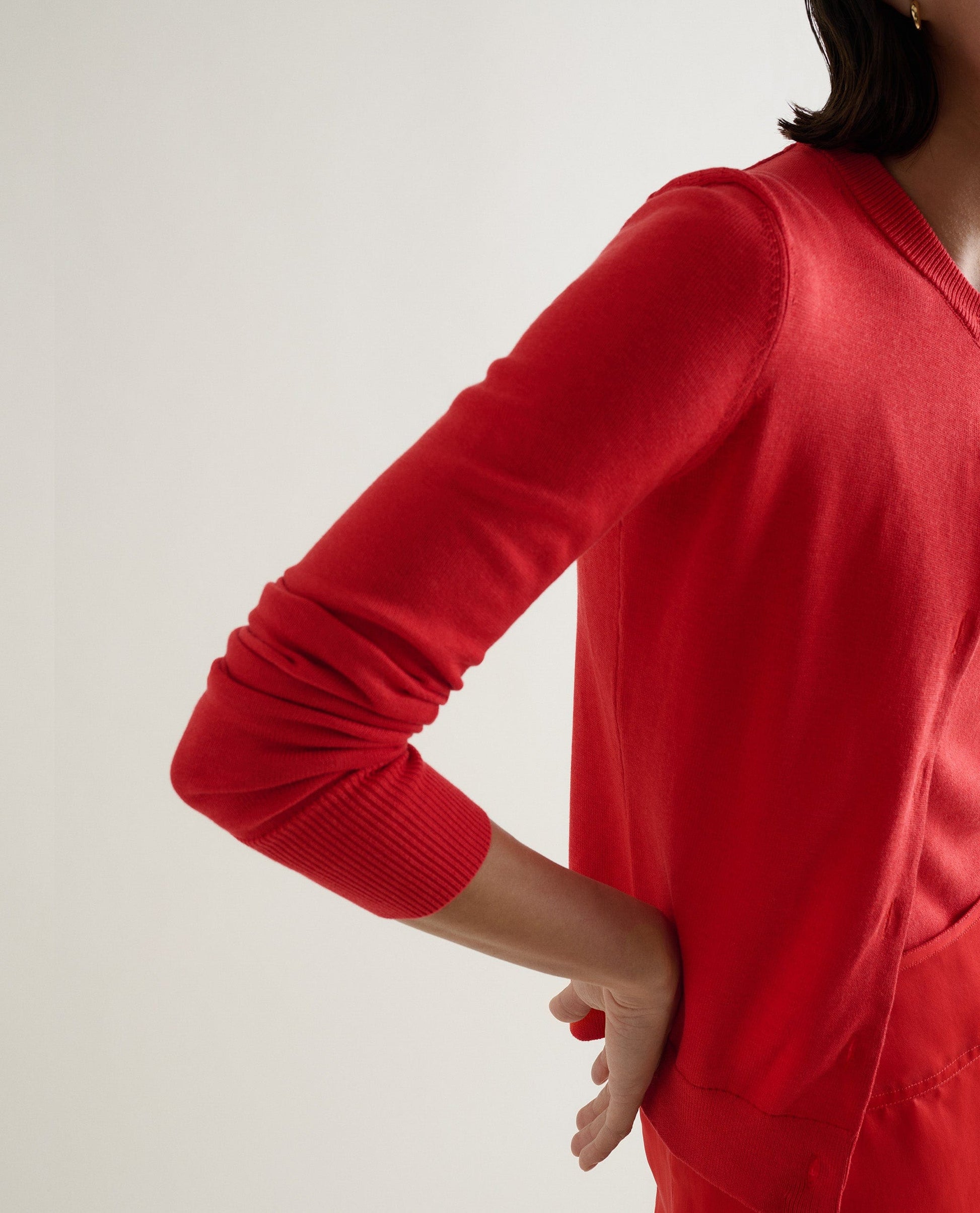 Women's Silk-Cotton Cardigan - Red