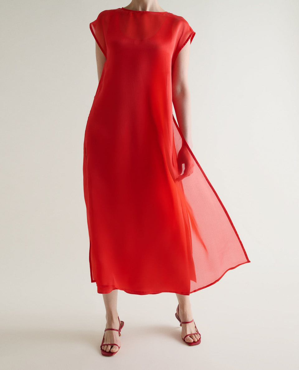 Women's Silk Organza Layered Dress - Red