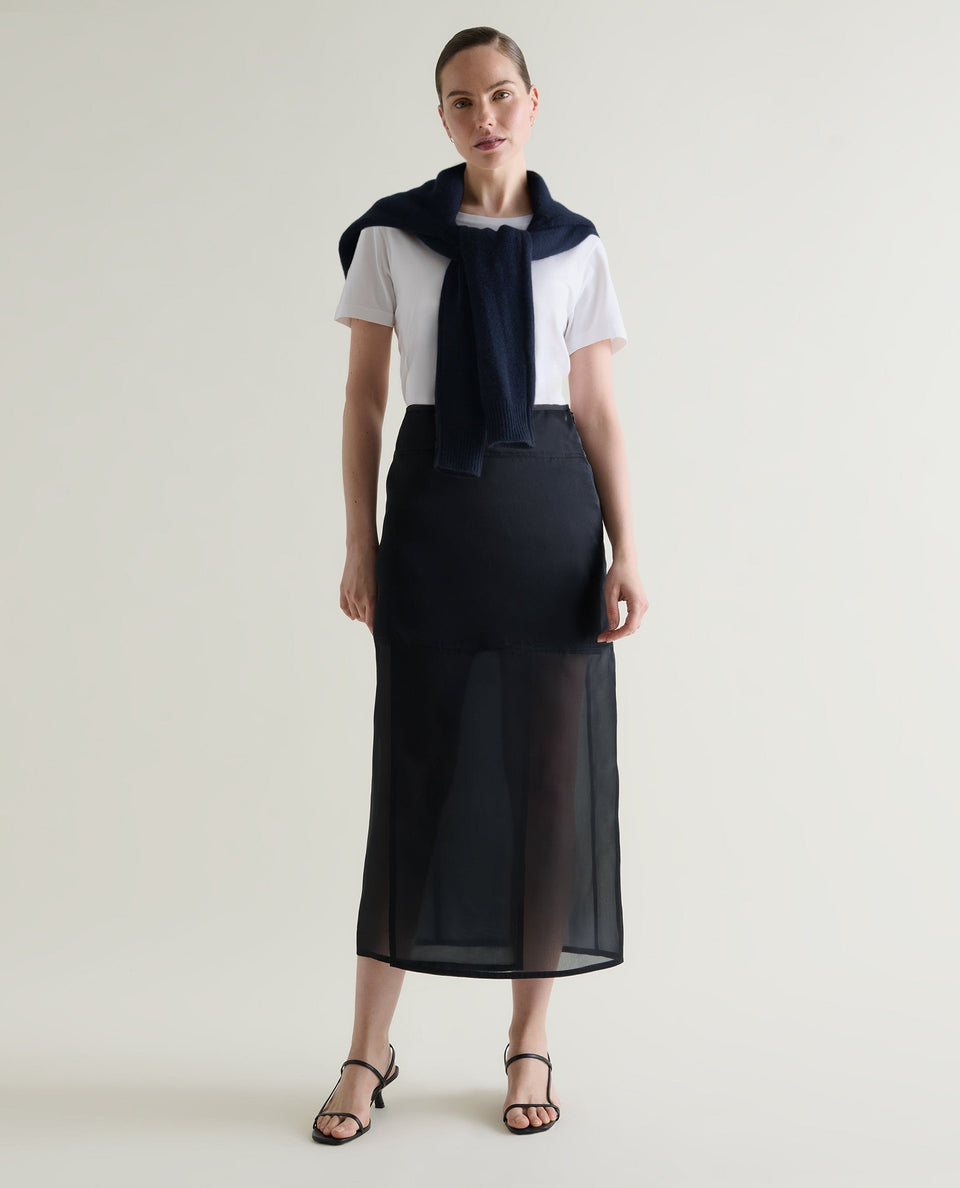 Women's Silk Organza Panelled Skirt - Black