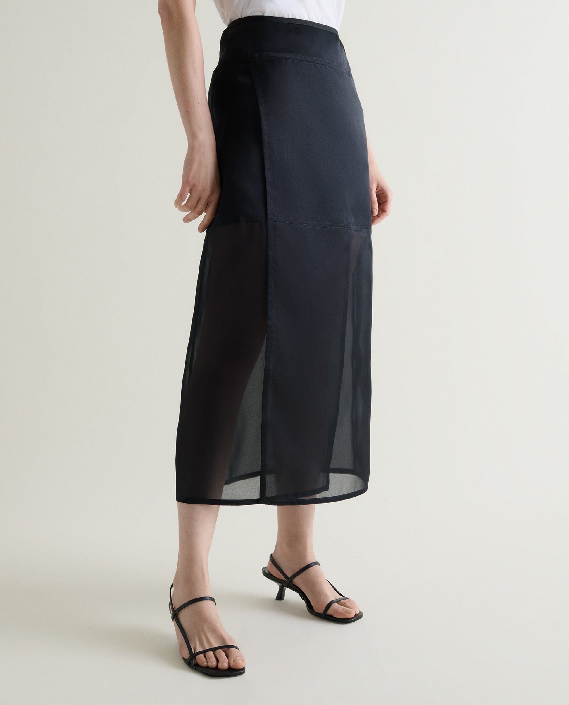 Women's Silk Organza Panelled Skirt - Black