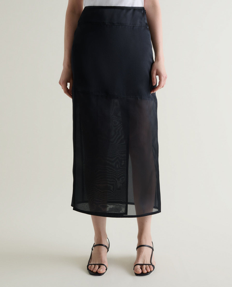 Women's Silk Organza Panelled Skirt - Black