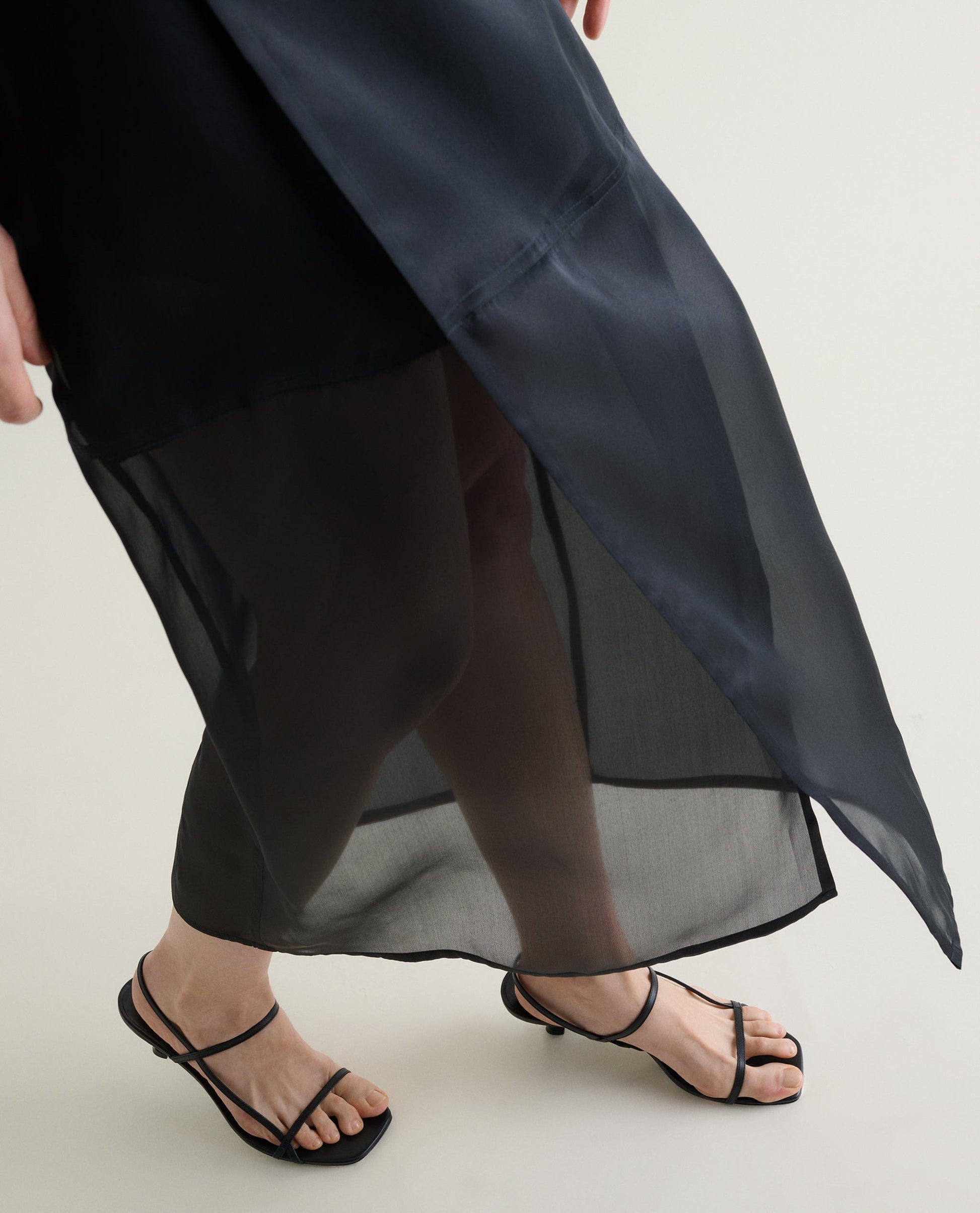 Women's Silk Organza Panelled Skirt - Black