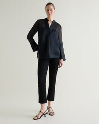 Women's Silk Organza Tunic Blouse - Black