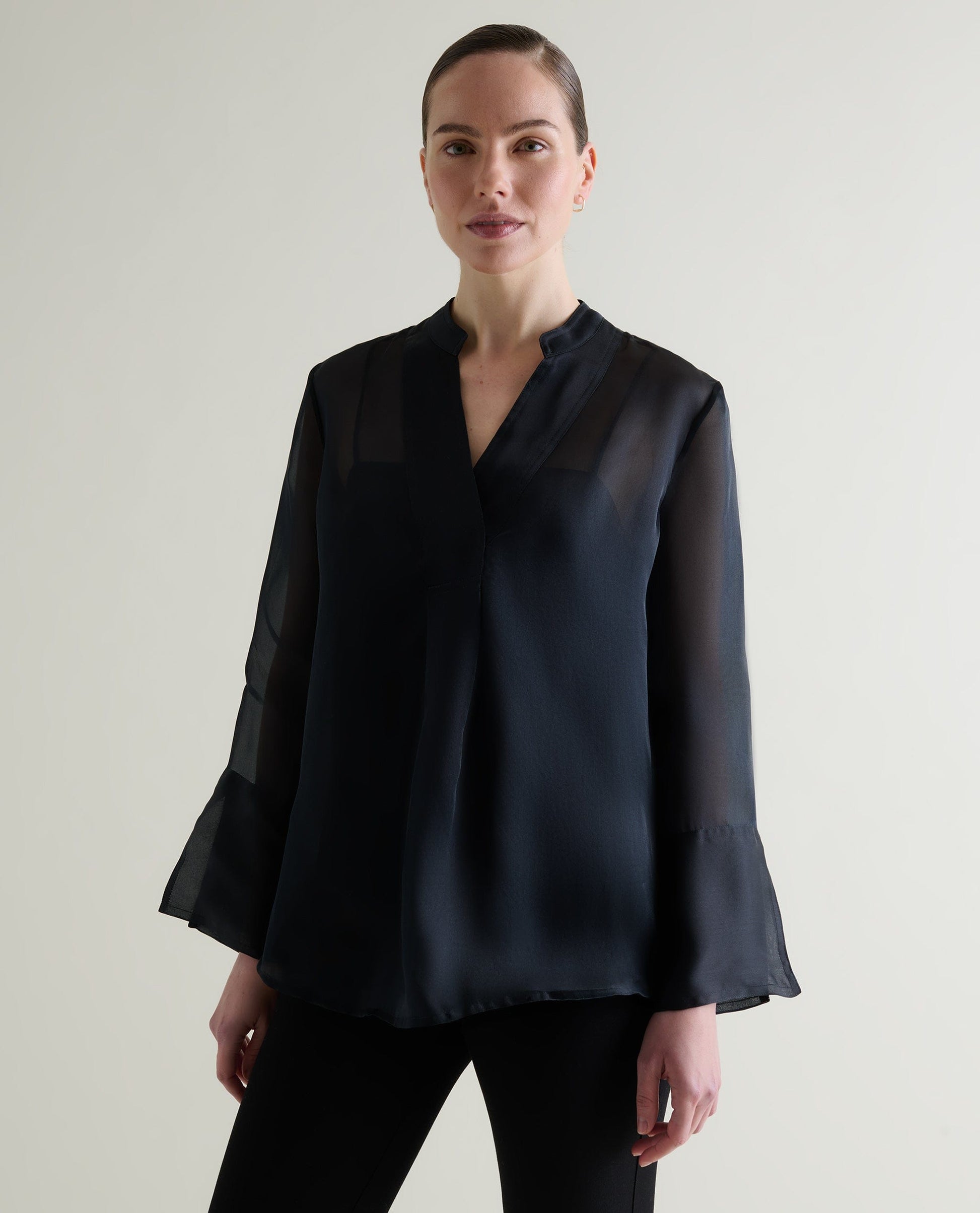 Women's Silk Organza Tunic Blouse - Black