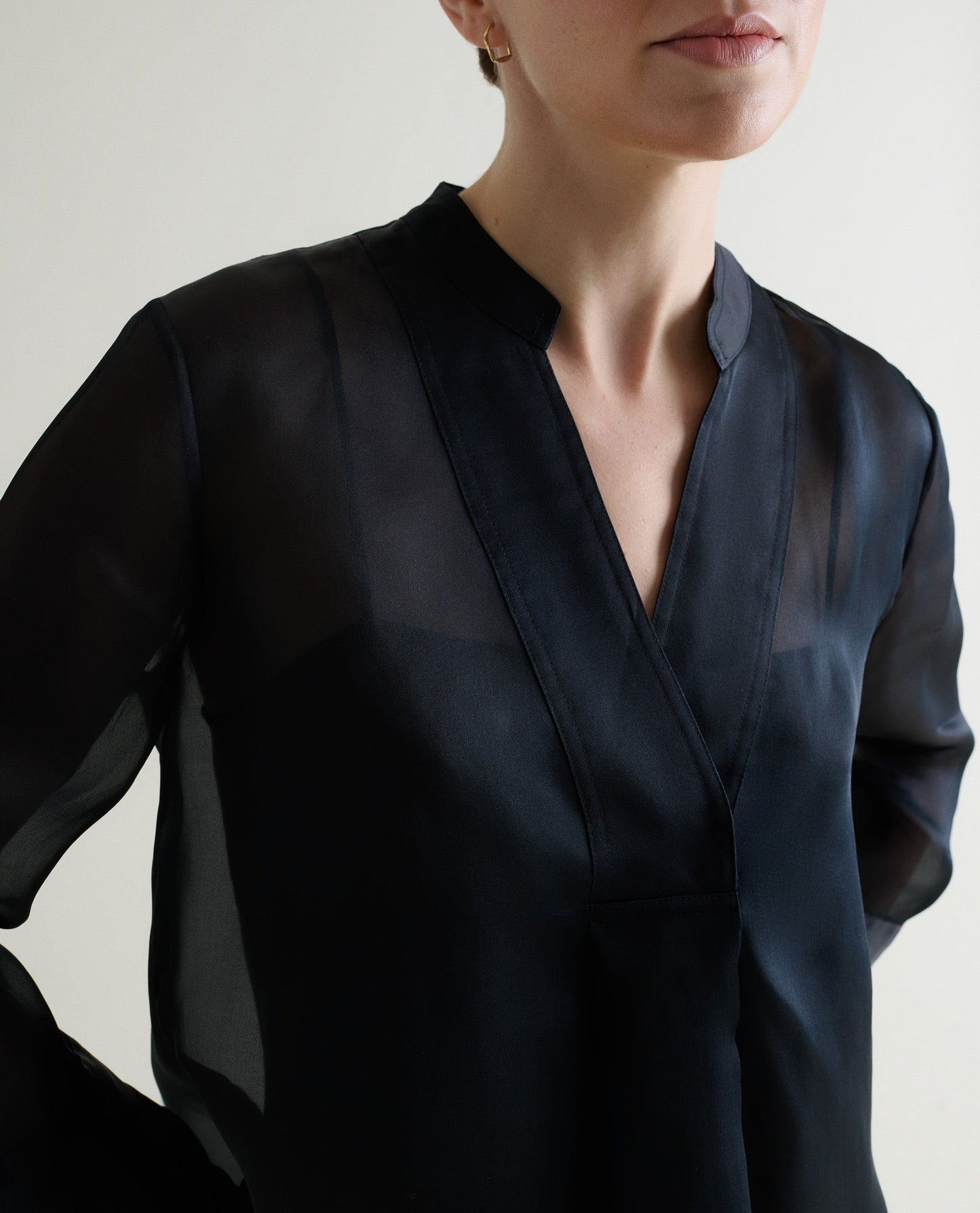 Women's Silk Organza Tunic Blouse - Black