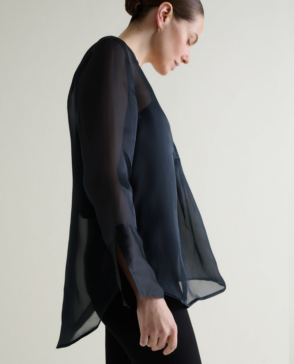 Women's Silk Organza Tunic Blouse - Black