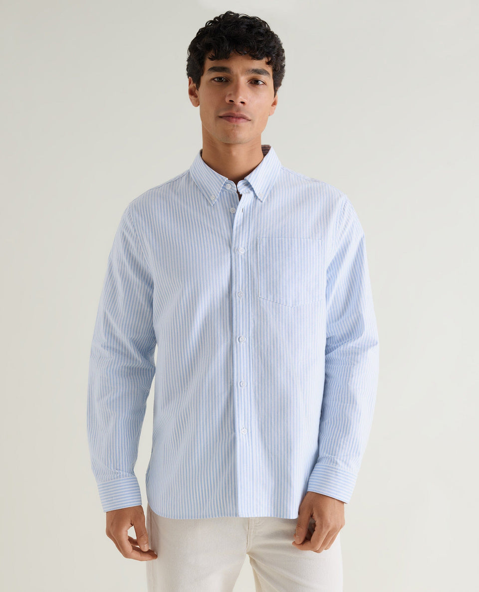 Men's Cotton Oxford Shirt - Blue Stripe