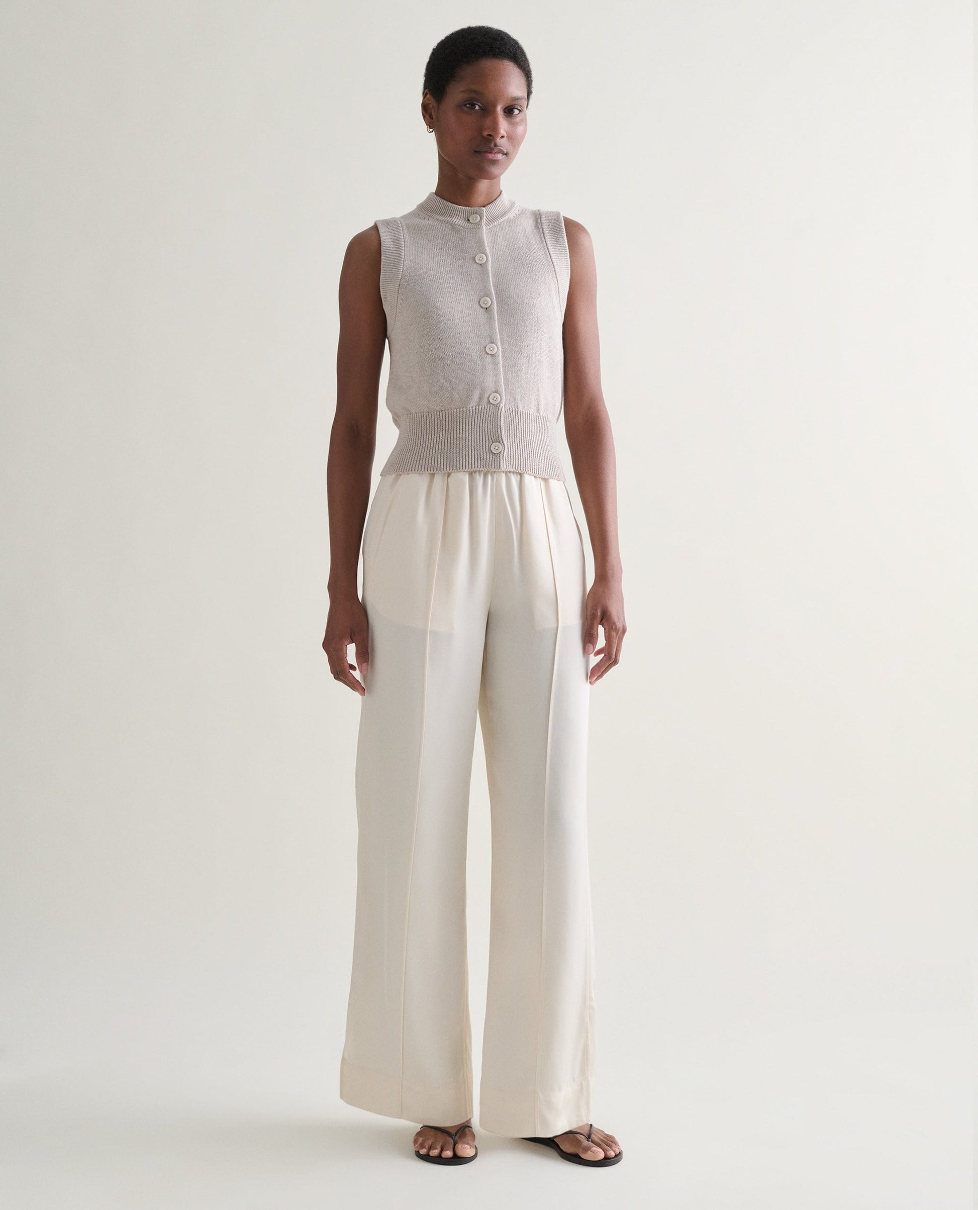 Women's Silk-Cotton Button Vest - Drift