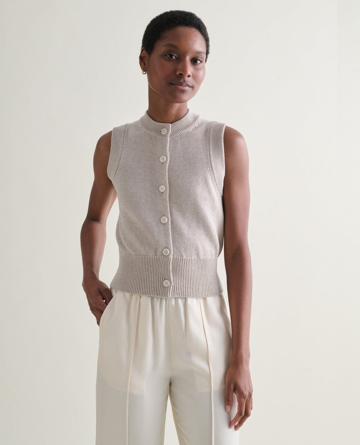 Women's Silk-Cotton Button Vest - Drift