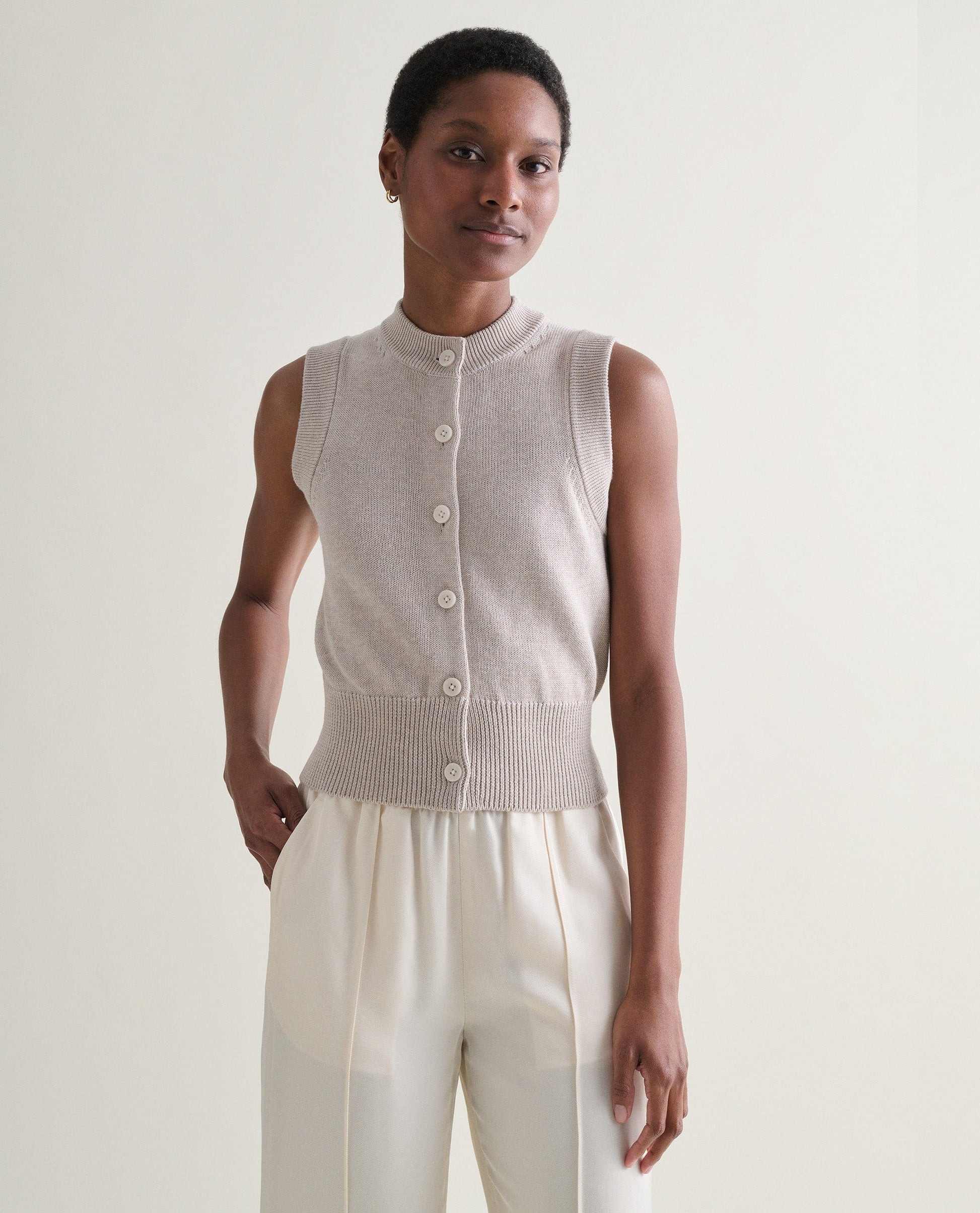 Women's Silk-Cotton Button Vest - Drift