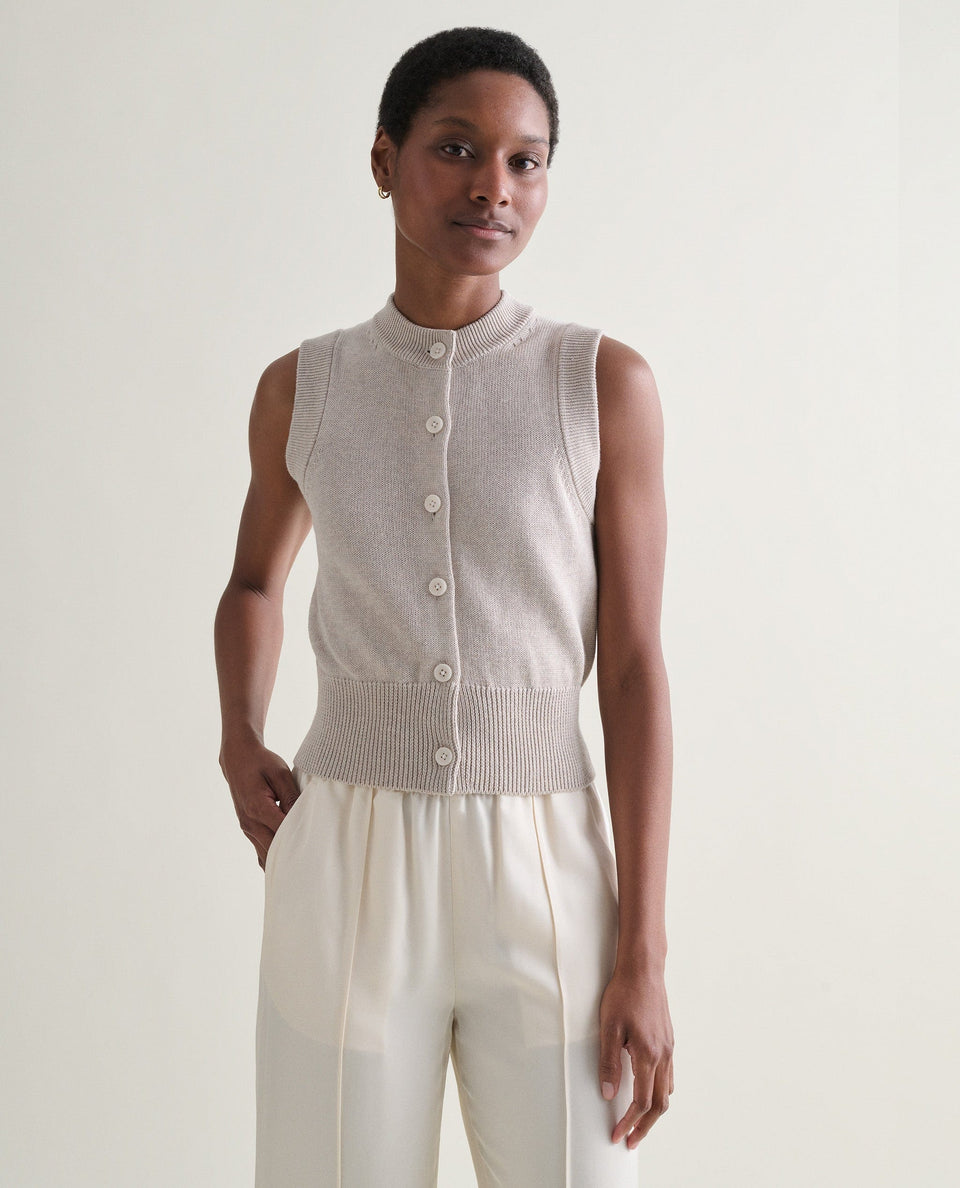 Women's Silk-Cotton Button Vest - Drift