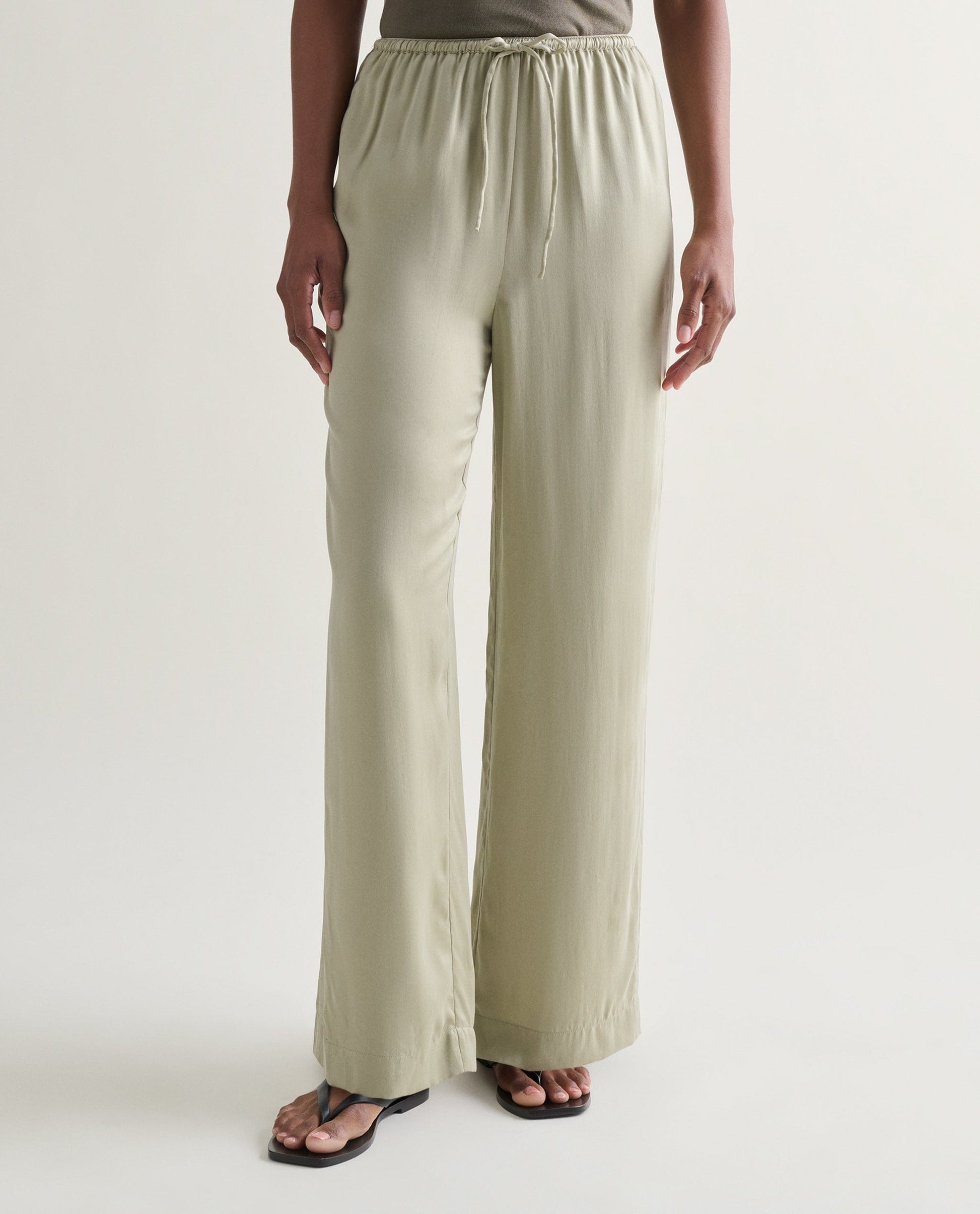 Women's Easy-Sandwashed Silk Wide Leg Trousers - Dried Sage