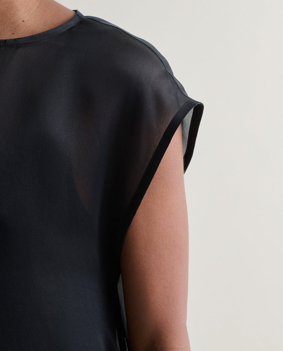 Women's Silk Organza Layered Dress - Black