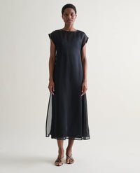 Women's Silk Organza Layered Dress - Black