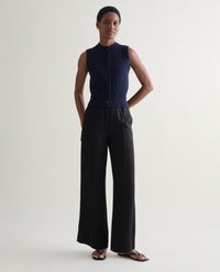 Women's Silk-Cotton Button Vest - Navy