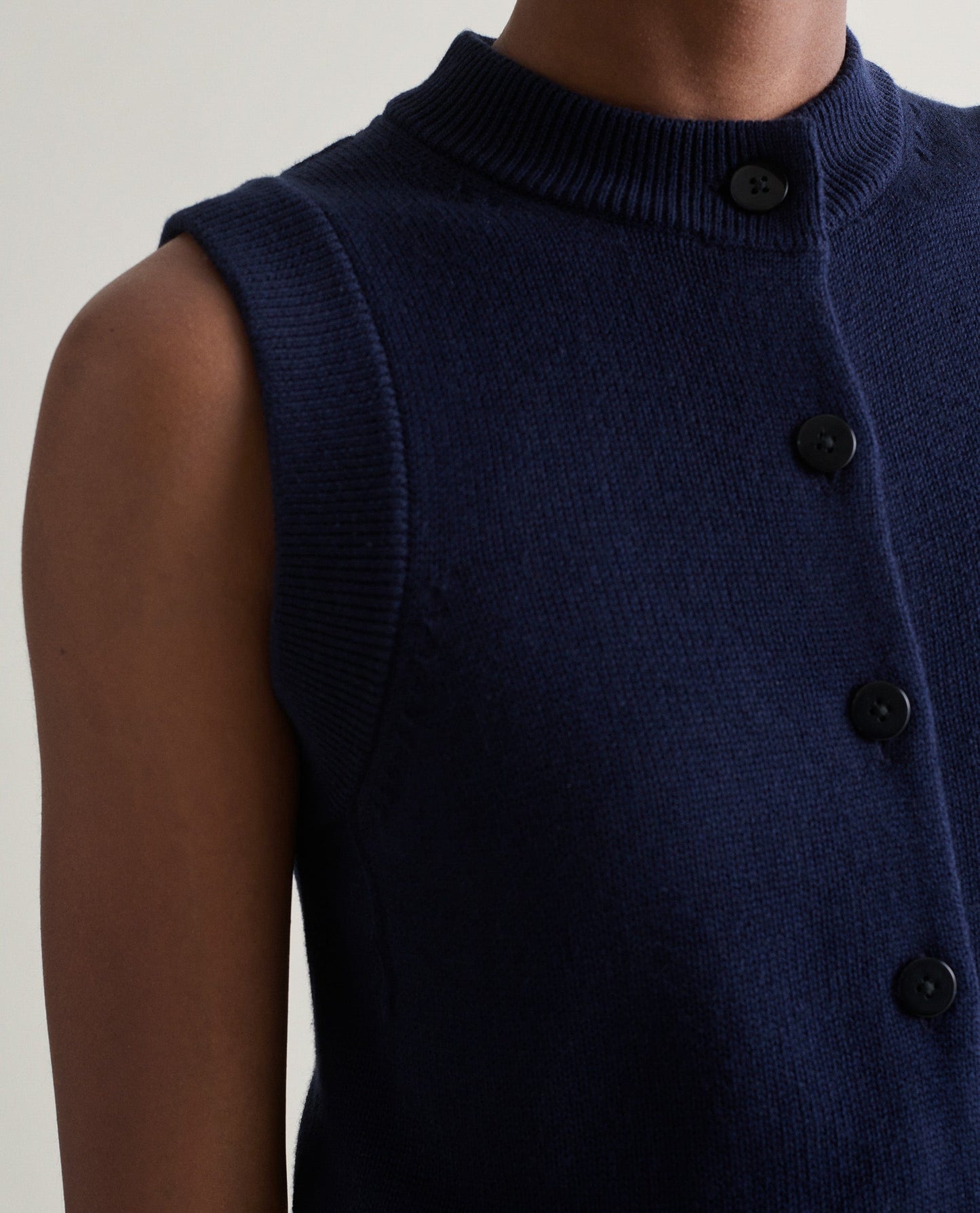 Women's Silk-Cotton Button Vest - Navy