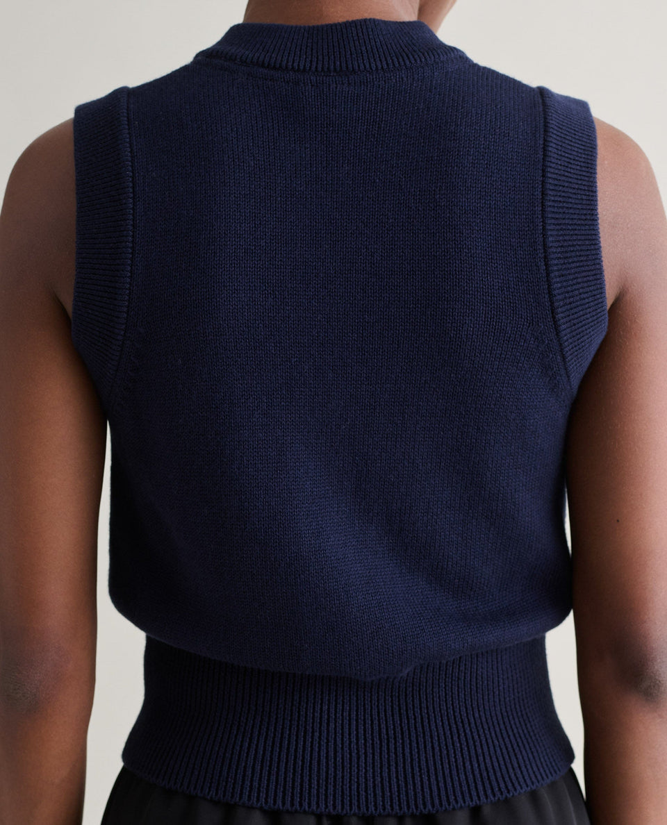 Women's Silk-Cotton Button Vest - Navy