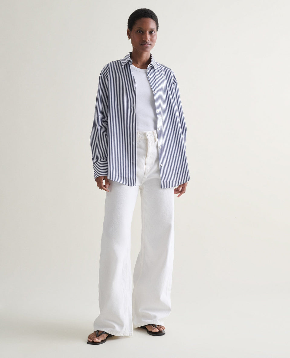 Women's Organic Cotton Poplin Shirt - Navy Stripe