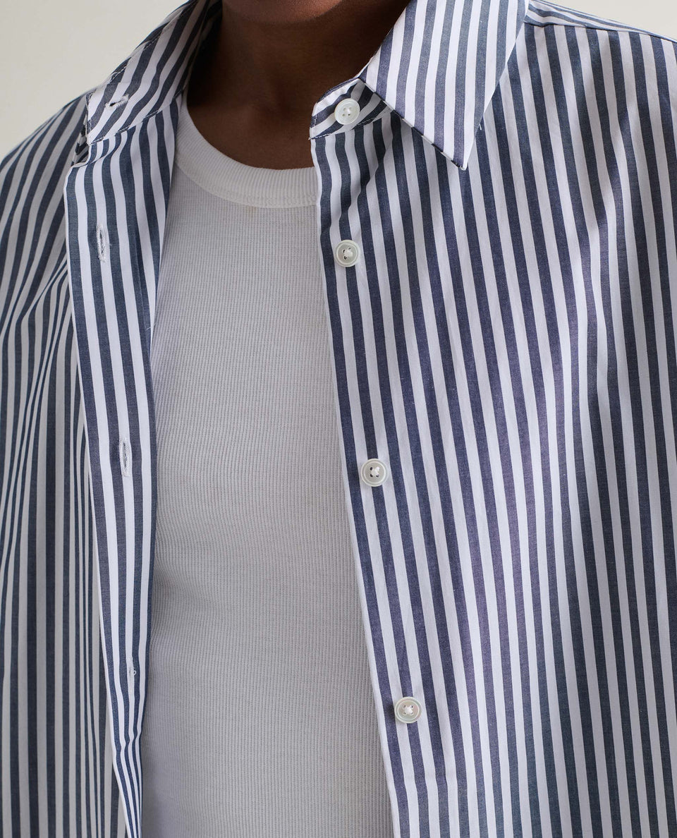 Women's Organic Cotton Poplin Shirt - Navy Stripe