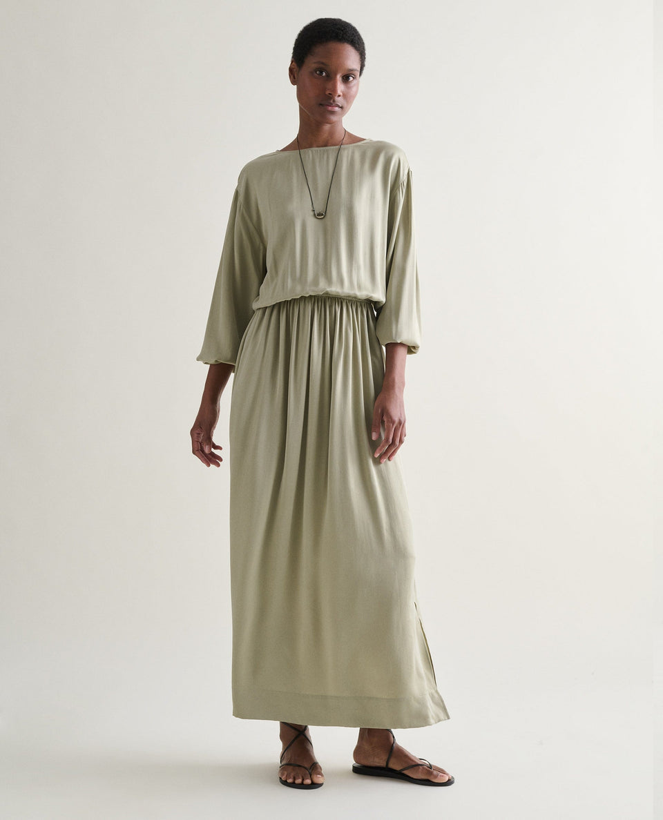 Women's Gathered Waist Easy-Silk Dress - Dried Sage