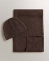 Chocolate - Cashmere Merino Ribbed Knit Beanie & Finest Cashmere Scarf Bundle