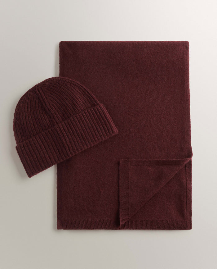 Oxblood - Cashmere Merino Ribbed Knit Beanie & Finest Cashmere Scarf Bundle