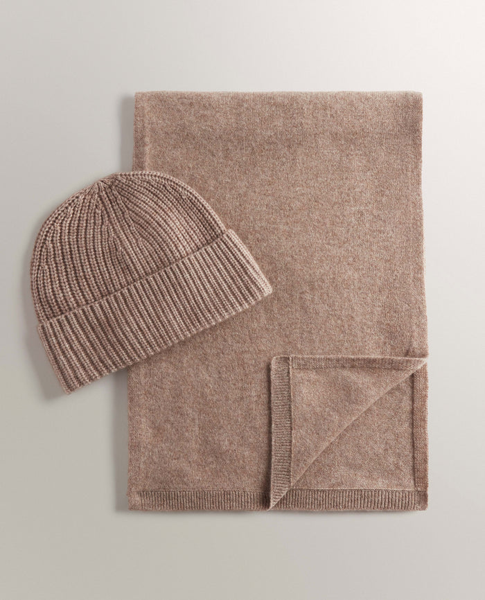 Toast - Cashmere Merino Ribbed Knit Beanie & Finest Cashmere Scarf Bundle