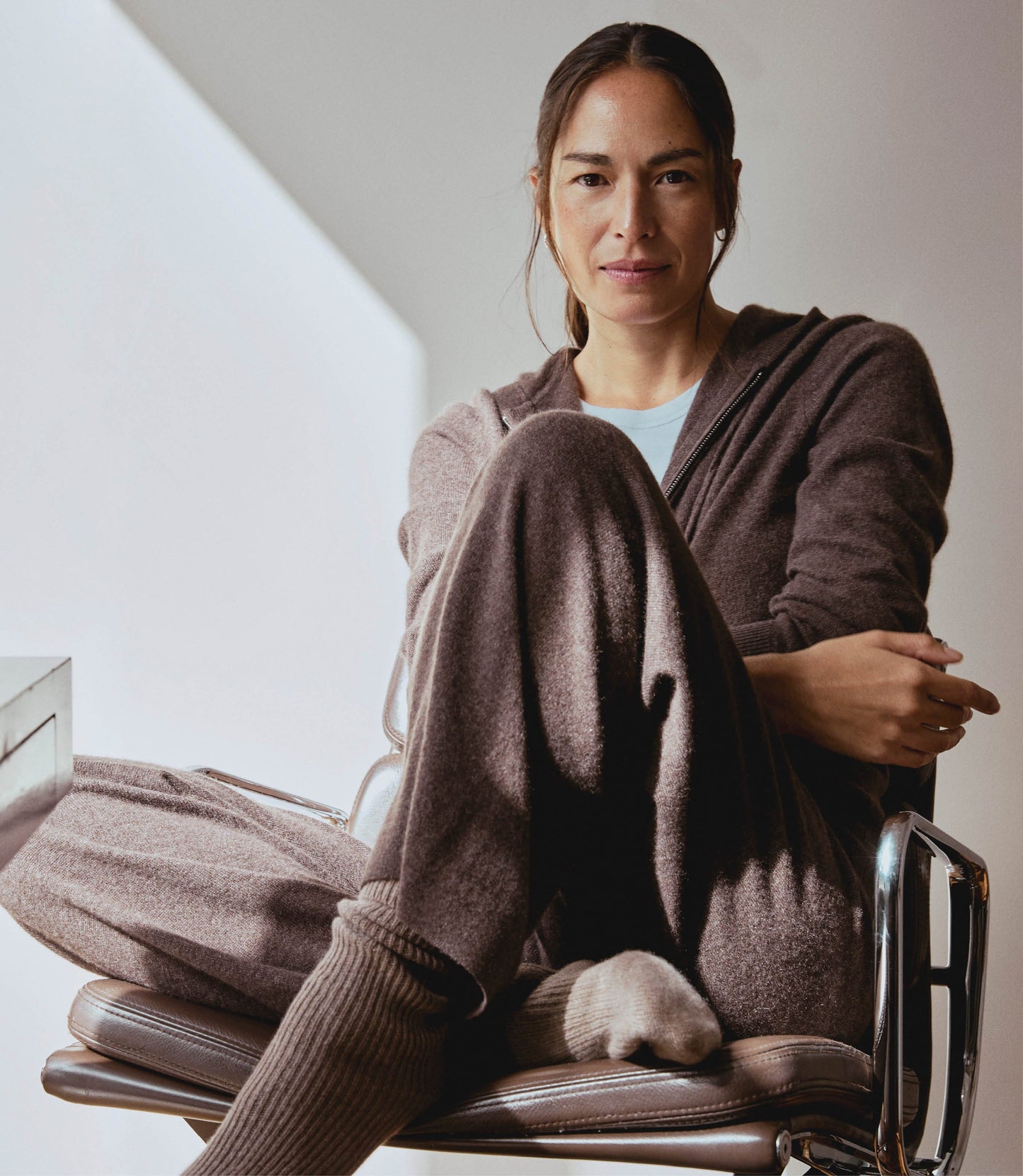 Women's Finest Cashmere Full Zip Hoodie - Chocolate