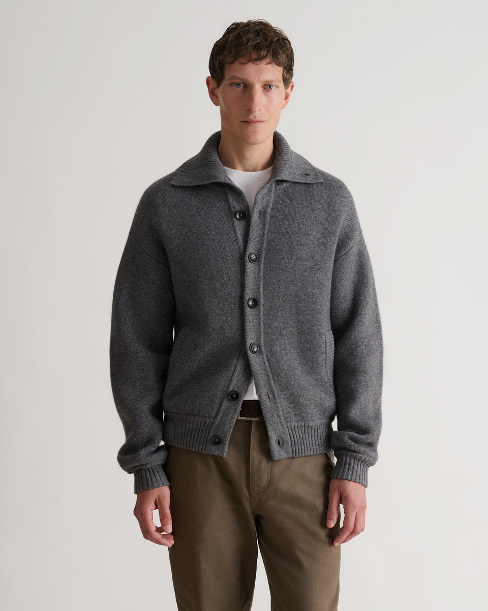 Men's Cashmere Merino Buttoned Cardigan - Steel