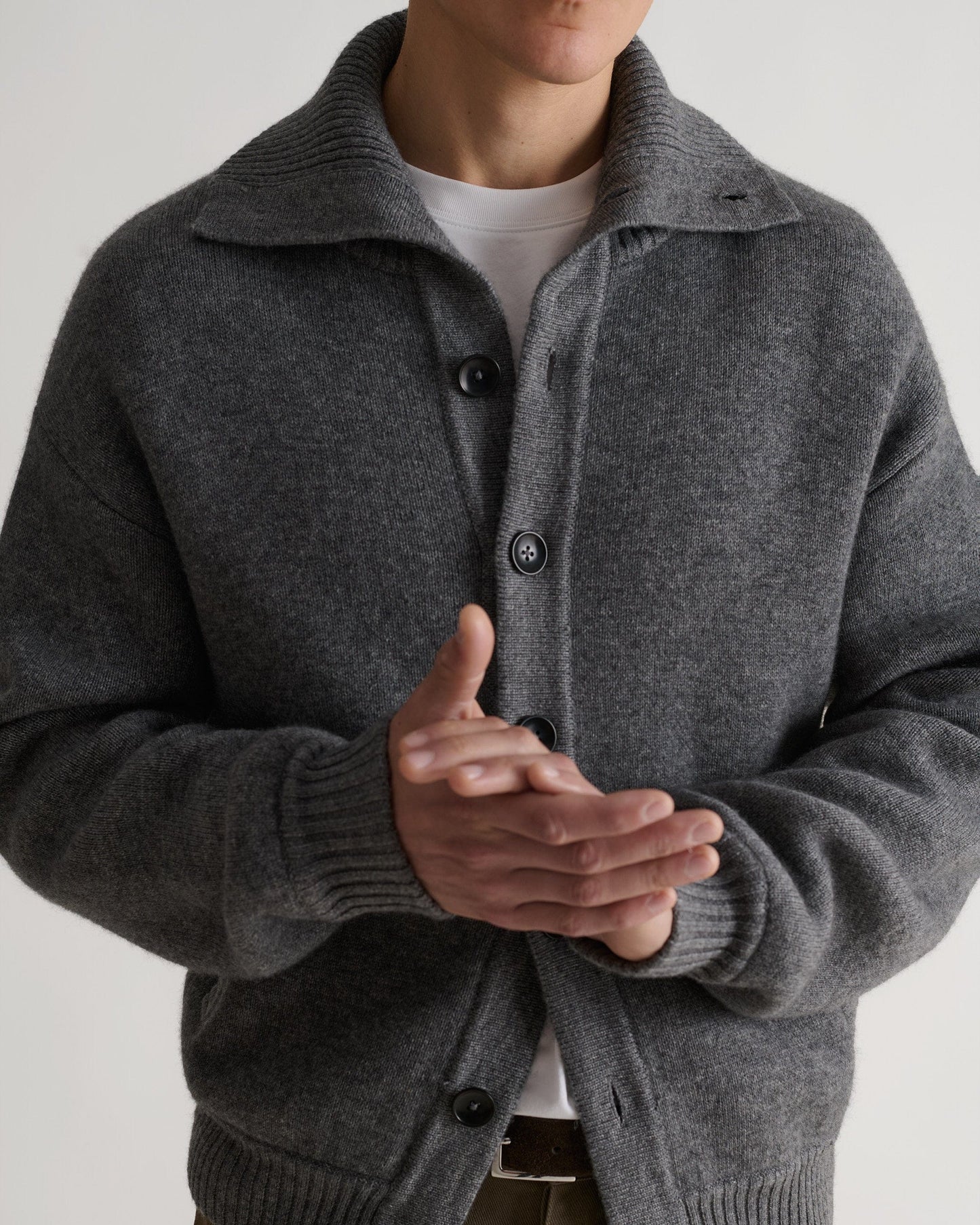 Men's Cashmere Merino Buttoned Cardigan - Steel