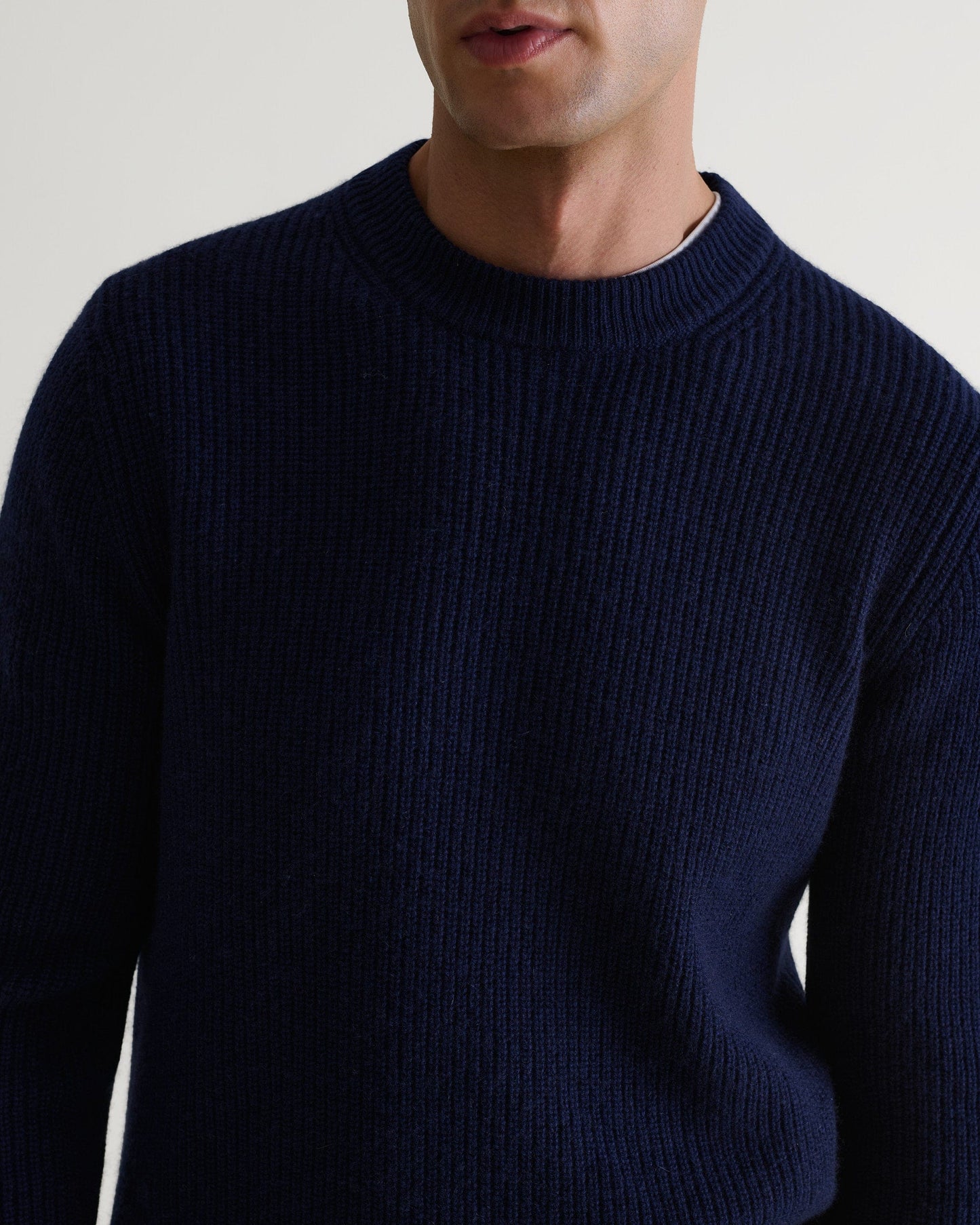 Men's Cashmere Merino Fishermans Rib Crew Neck Jumper - Navy