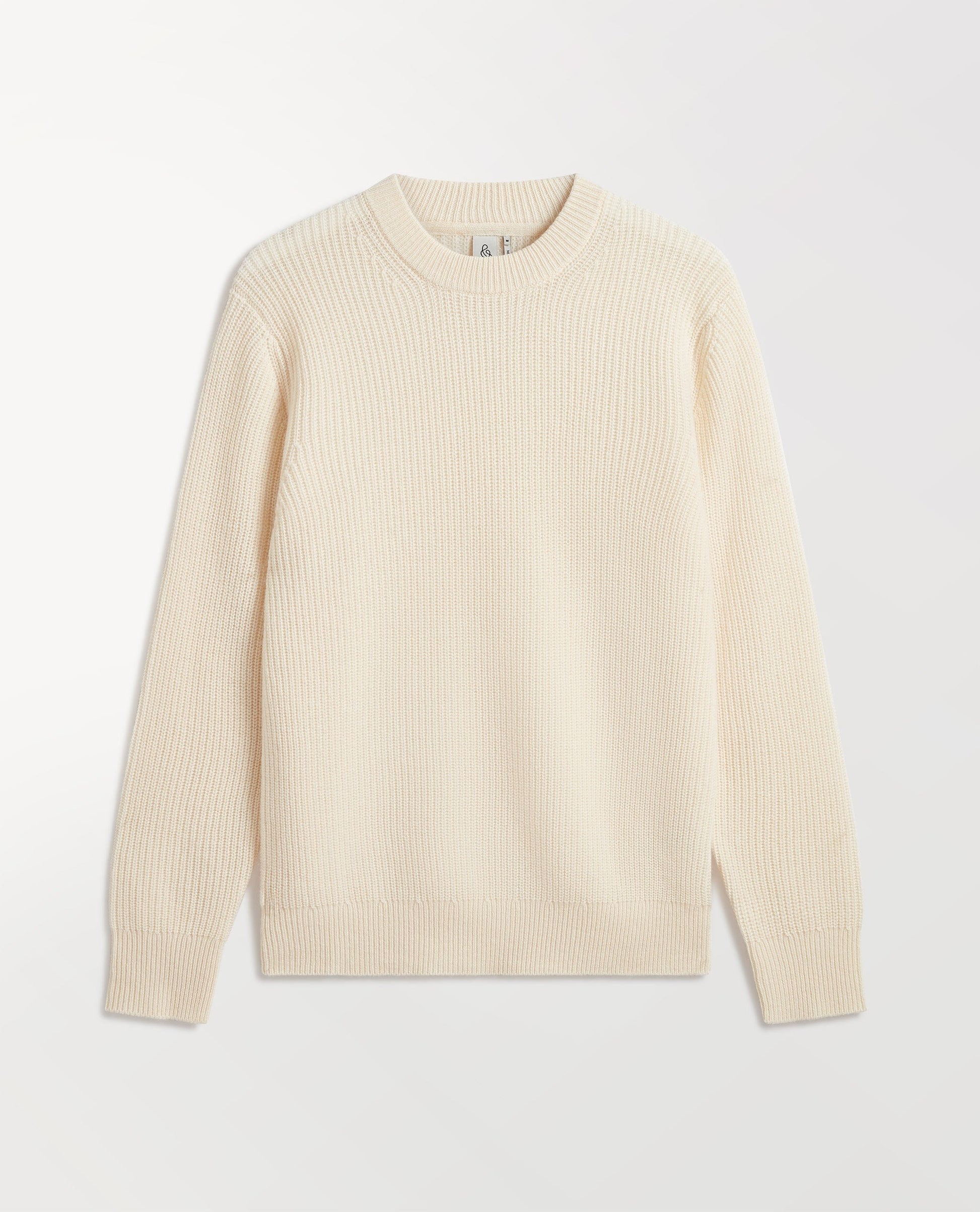 Men's Cashmere Merino Fishermans Rib Crew Neck Jumper - Buttermilk