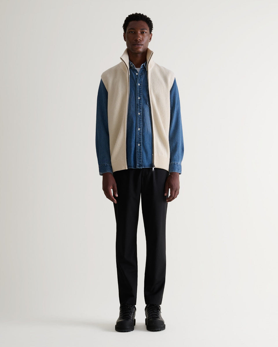 Men's Cashmere Merino Funnel Knit Vest - Parchment-[colour]-[size]-Rise &amp; Fall