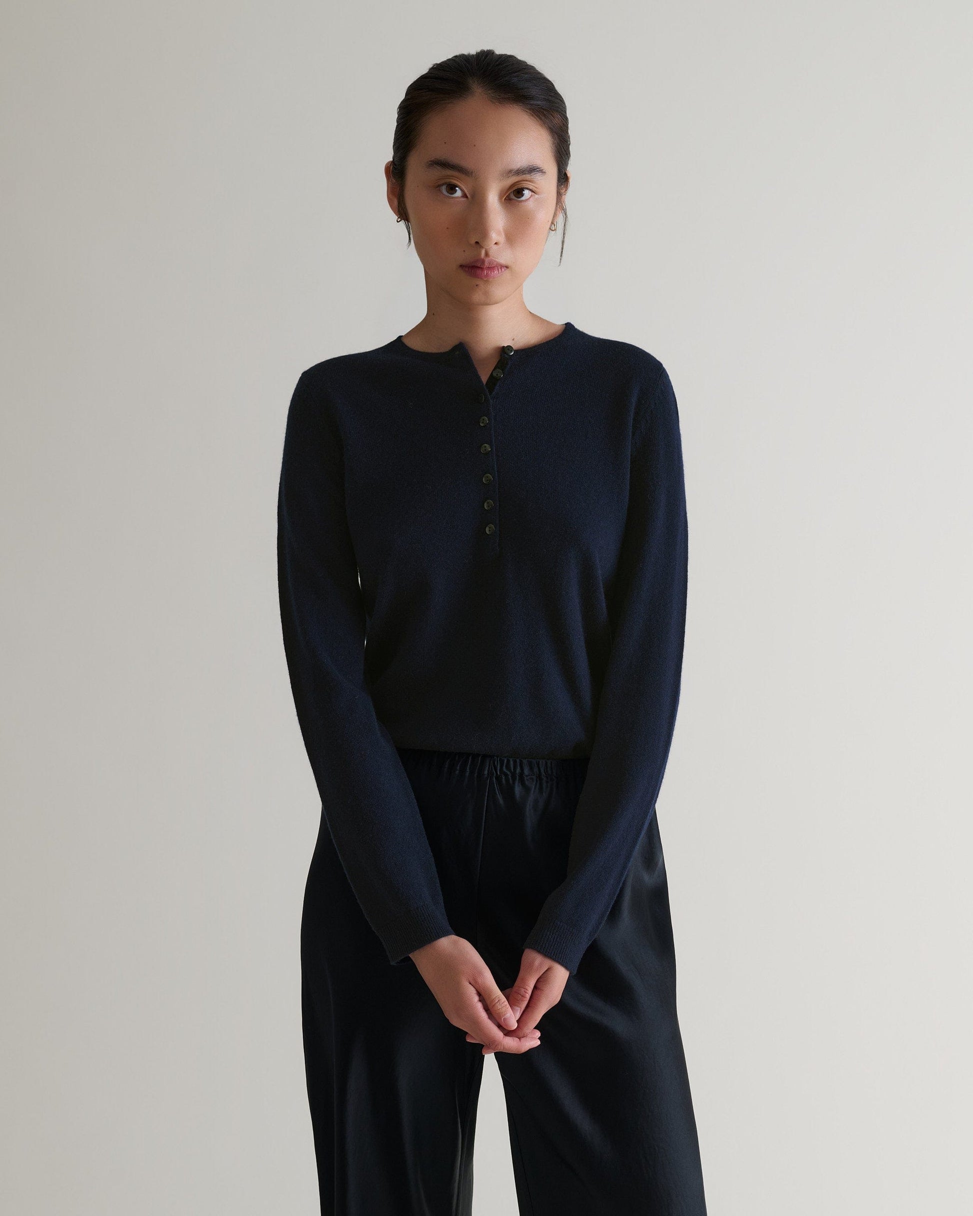 Women's Cashmere Merino Henley Jumper - Indigo