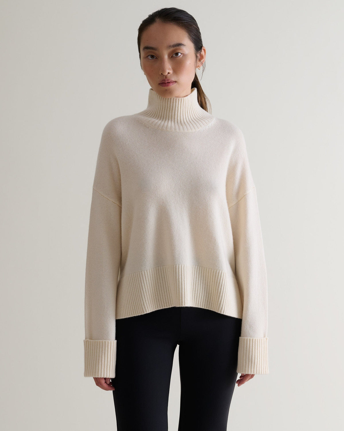 Women's Cashmere Merino High Neck Jumper - Buttermilk