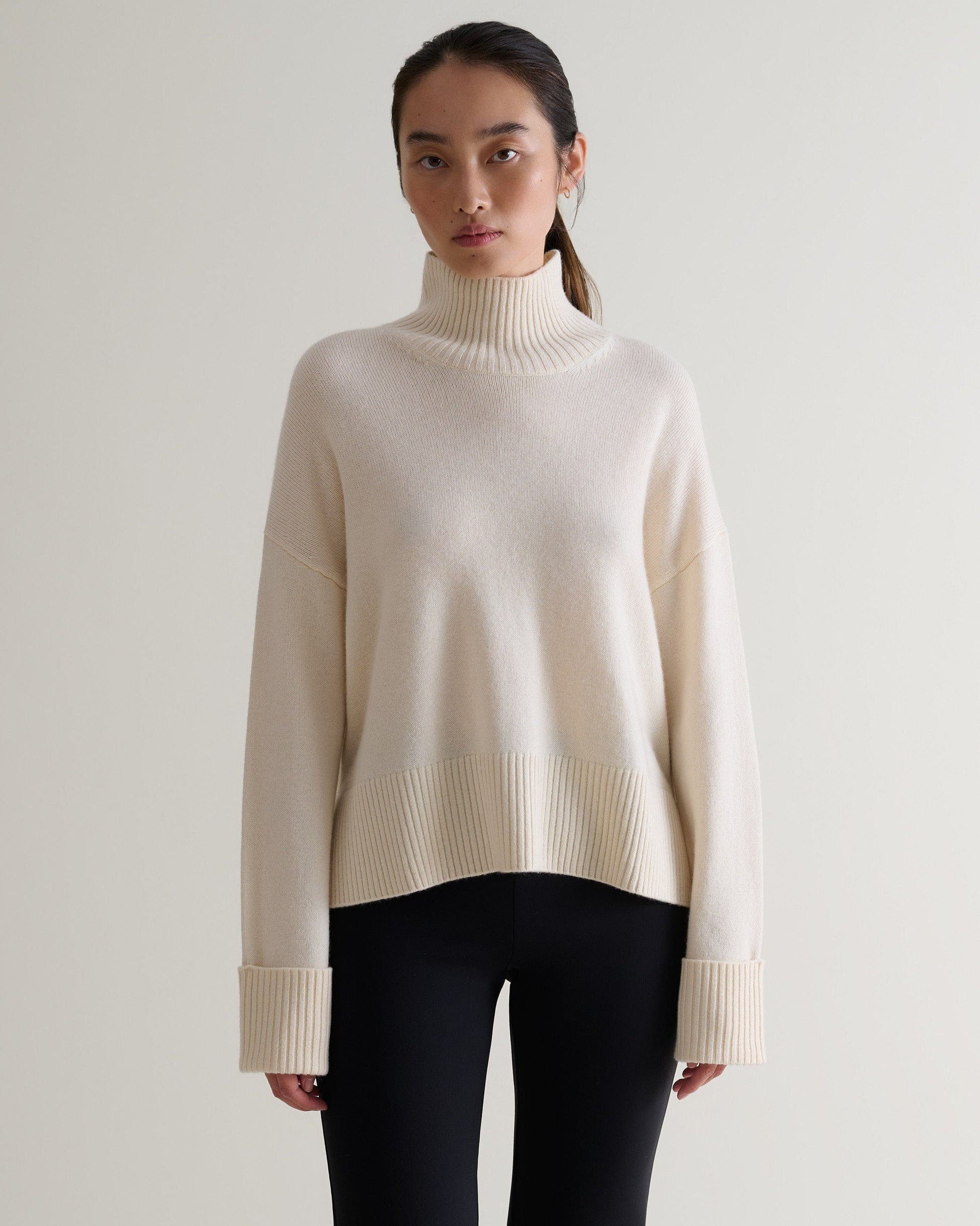 Women's Cashmere Merino High Neck Jumper - Buttermilk