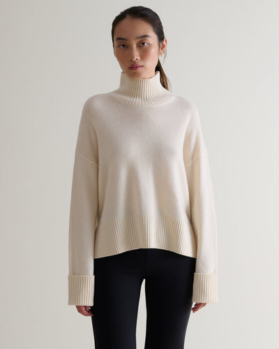 Women's Cashmere Merino High Neck Jumper - Buttermilk