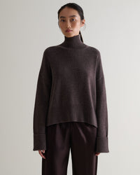Women's Cashmere Merino High Neck Jumper - Chocolate