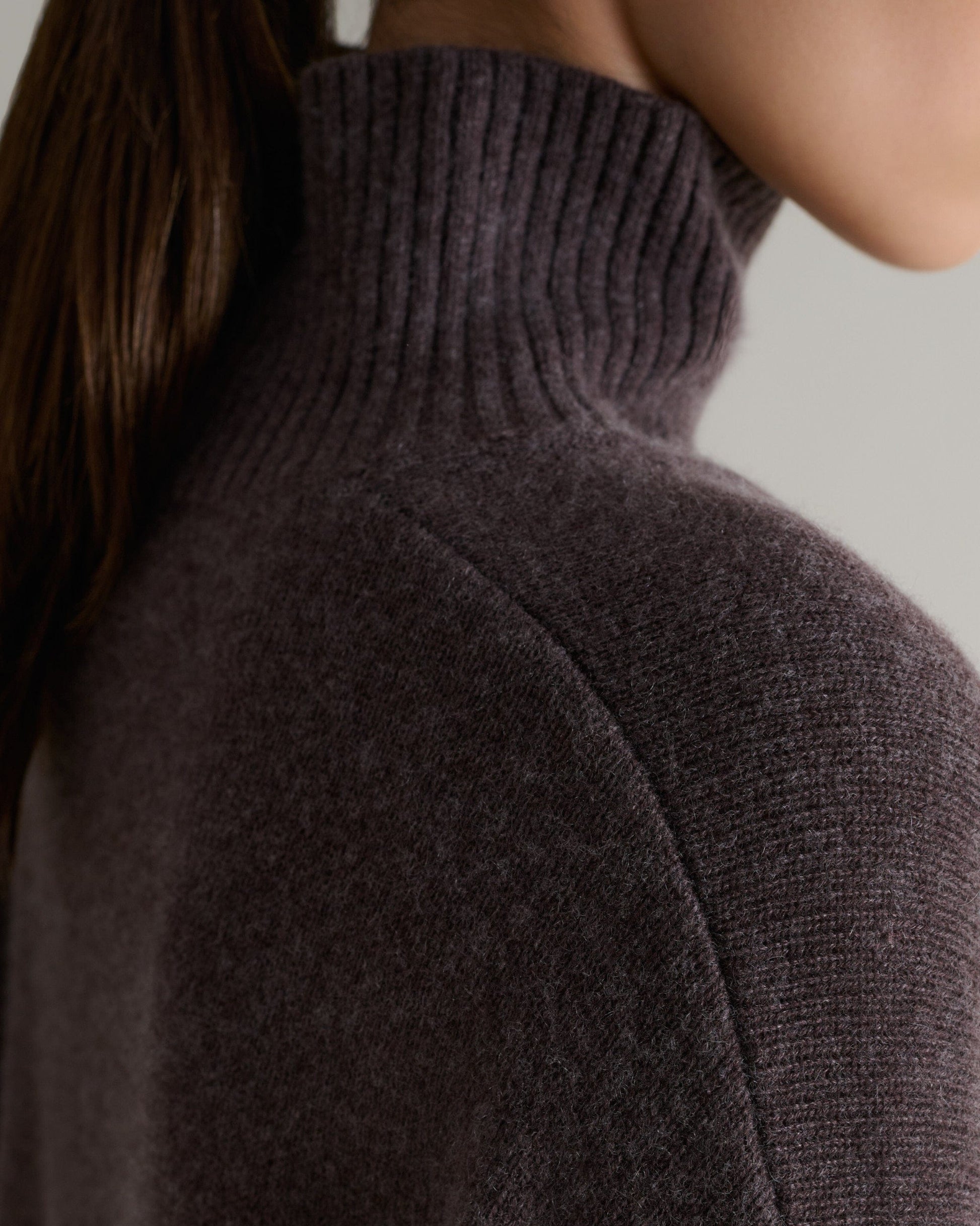 Women's Cashmere Merino High Neck Jumper - Chocolate