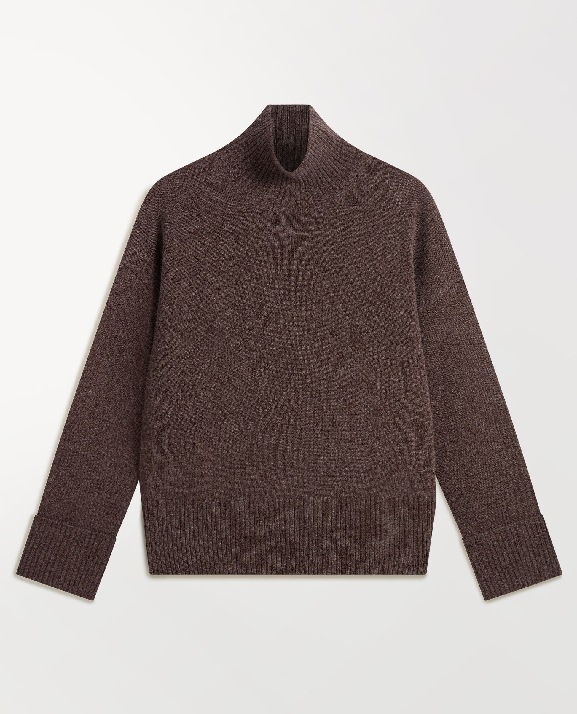 Women's Cashmere Merino High Neck Jumper - Chocolate