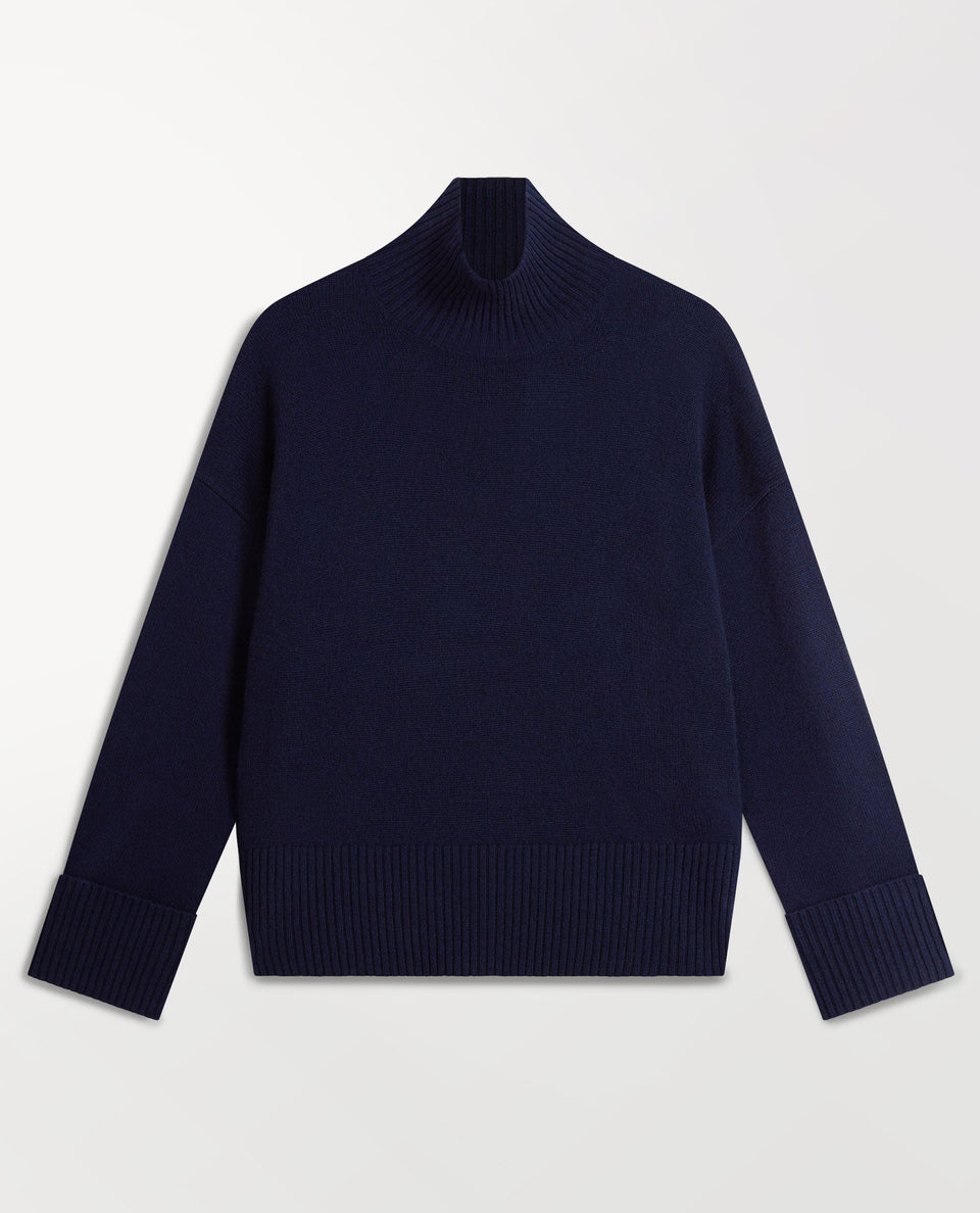 Women's Cashmere Merino High Neck Jumper - Navy