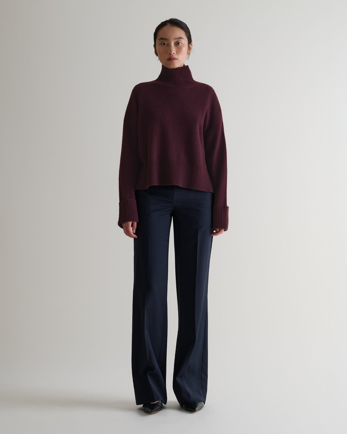 Women's Cashmere Merino High Neck Jumper - Oxblood
