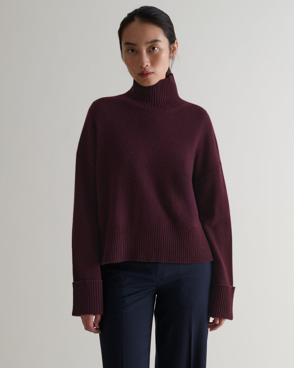 Women's Cashmere Merino High Neck Jumper - Oxblood