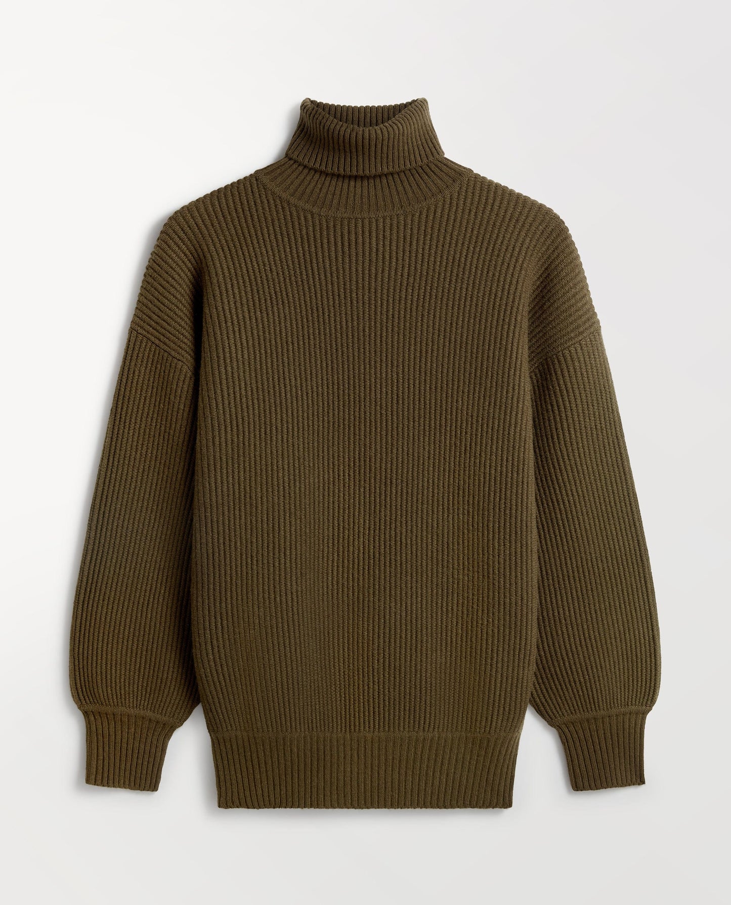 Women's Cashmere Merino Ottoman Ribbed Roll Neck Jumper - Military Green