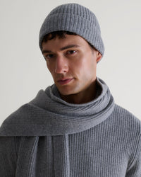 Men's Cashmere Merino Ribbed Knit Beanie - Medium Grey