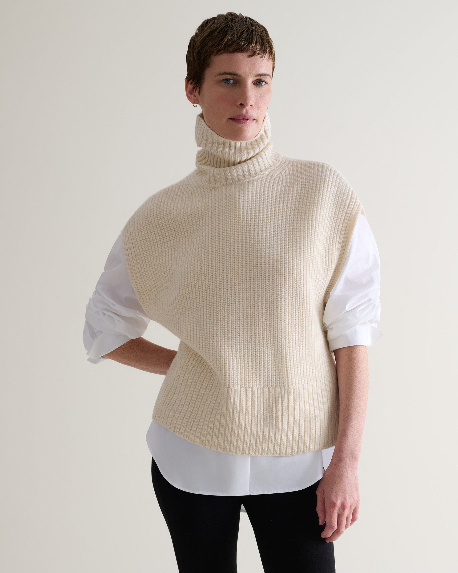 Women's Cashmere Merino Roll Neck Tabard - Buttermilk