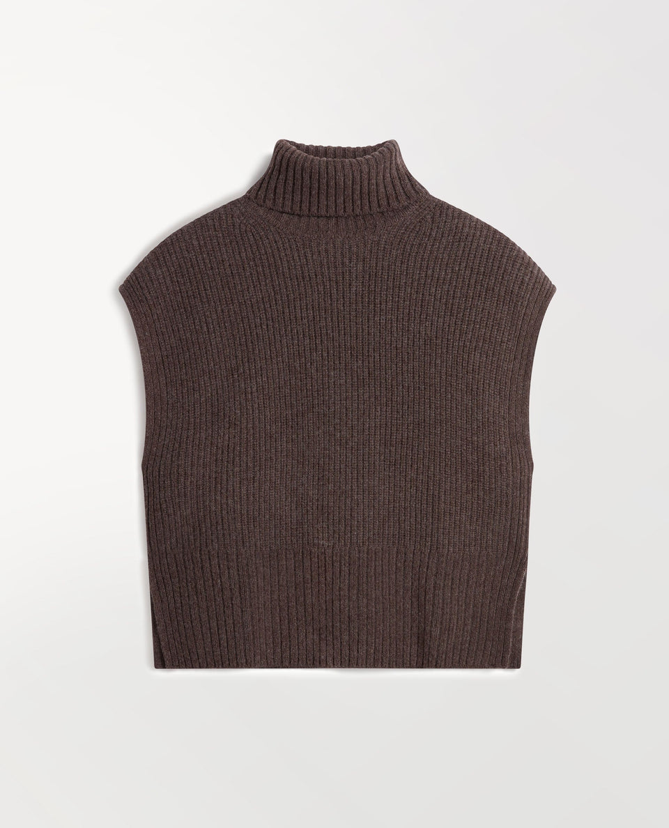 Women's Cashmere Merino Roll Neck Tabard - Chocolate